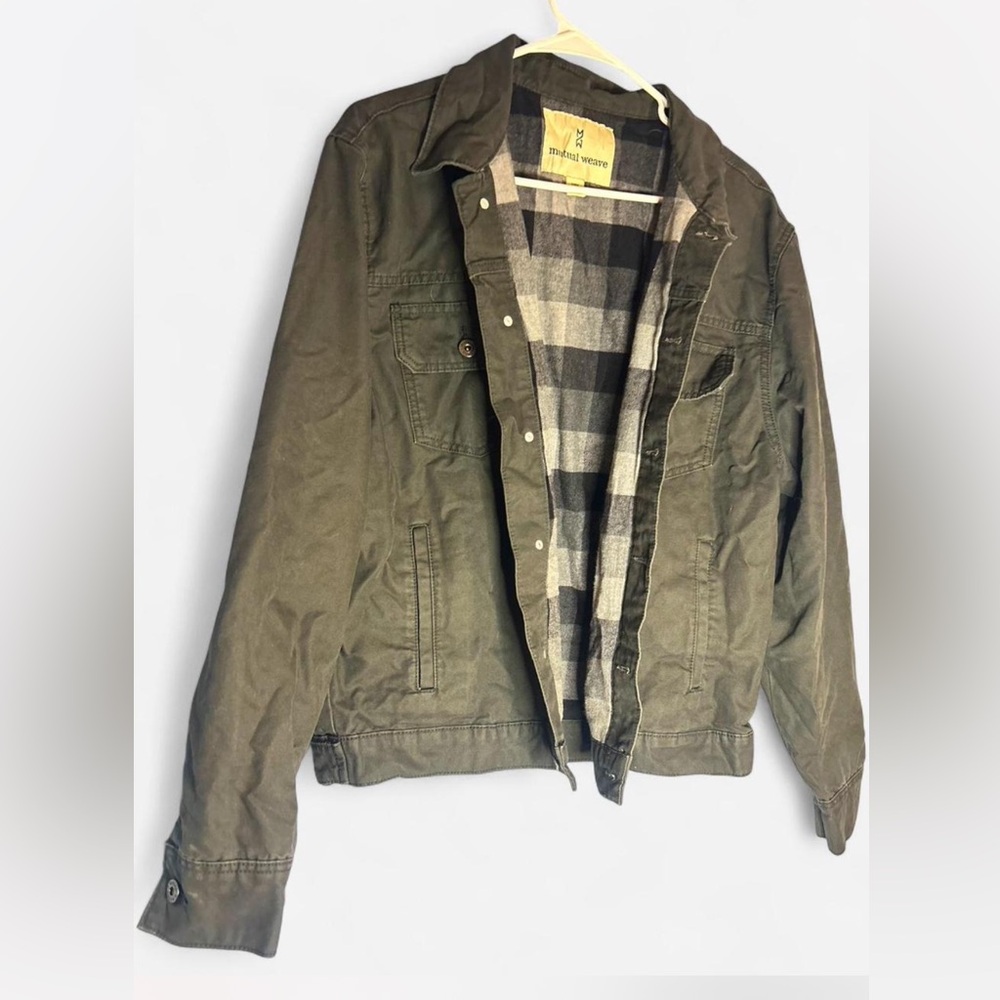 Mutual Weave - Olive Green Paid Flannel Lined Long Sleeve Shirt Jacket